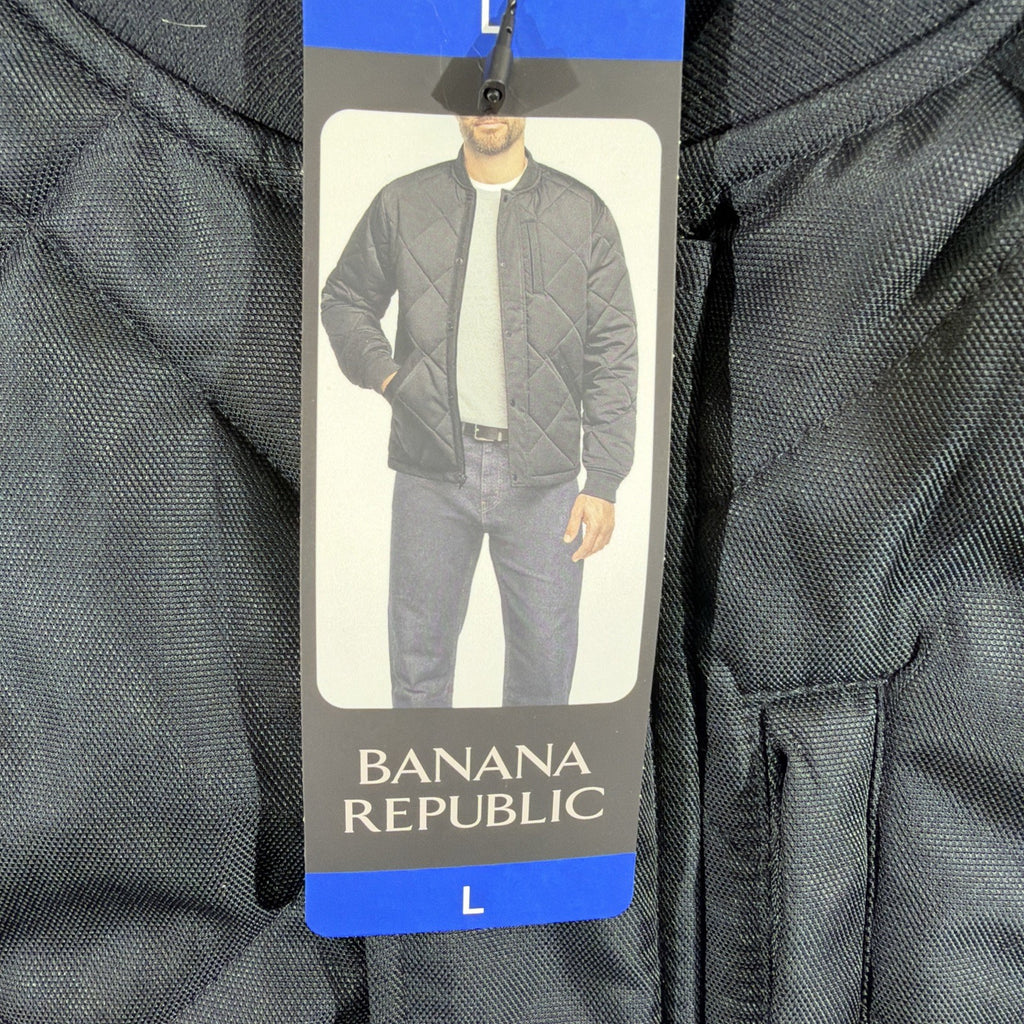 Banana Republic Quilted Bomber Jacket Black L Men's Diamond Pattern Snap Zip