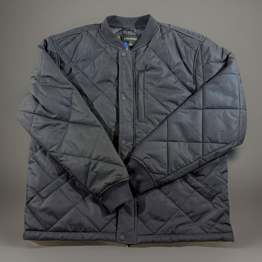 Banana Republic Quilted Bomber Jacket Black L Men's Diamond Pattern Snap Zip