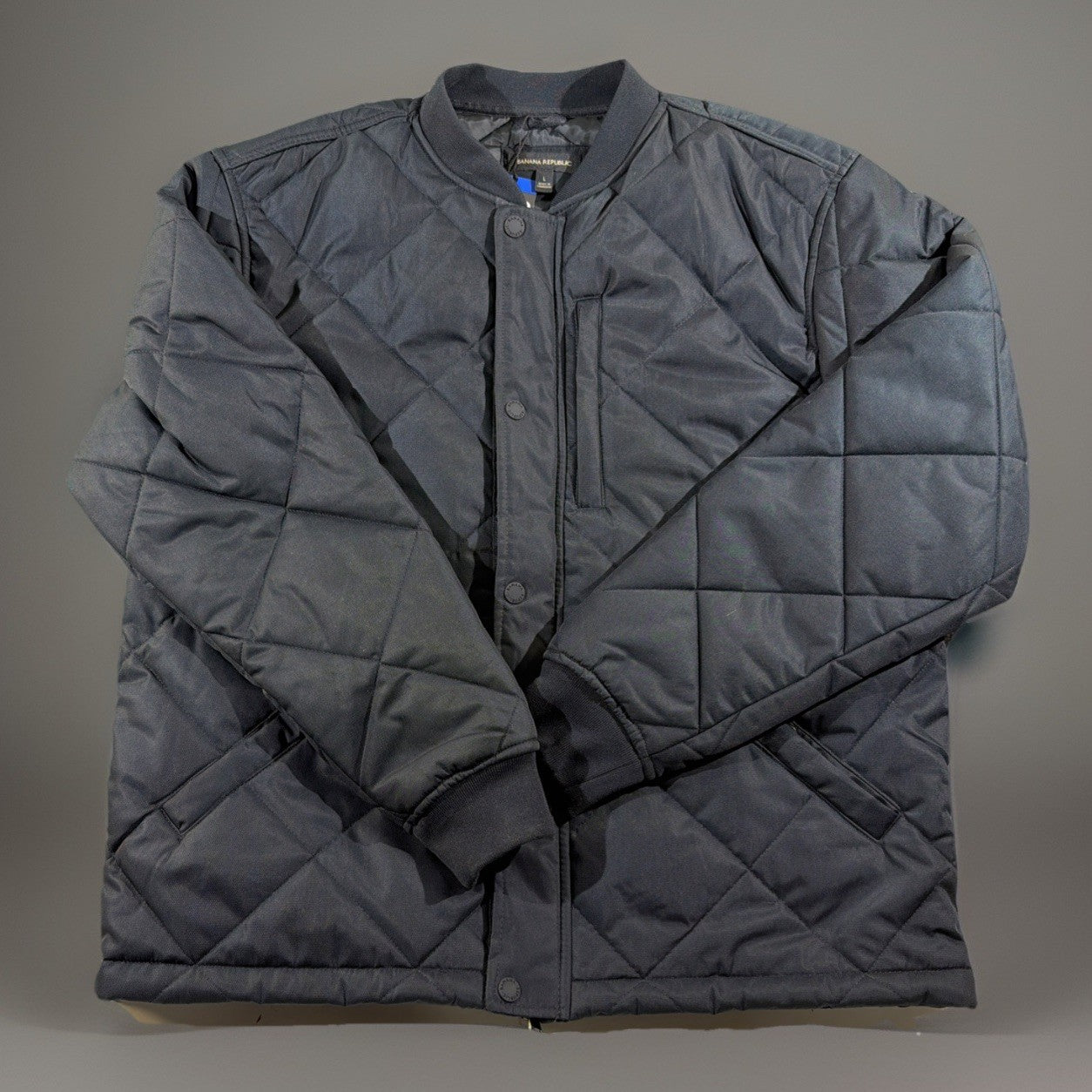 Banana Republic Quilted Bomber Jacket Black L Men's Diamond Pattern Snap Zip