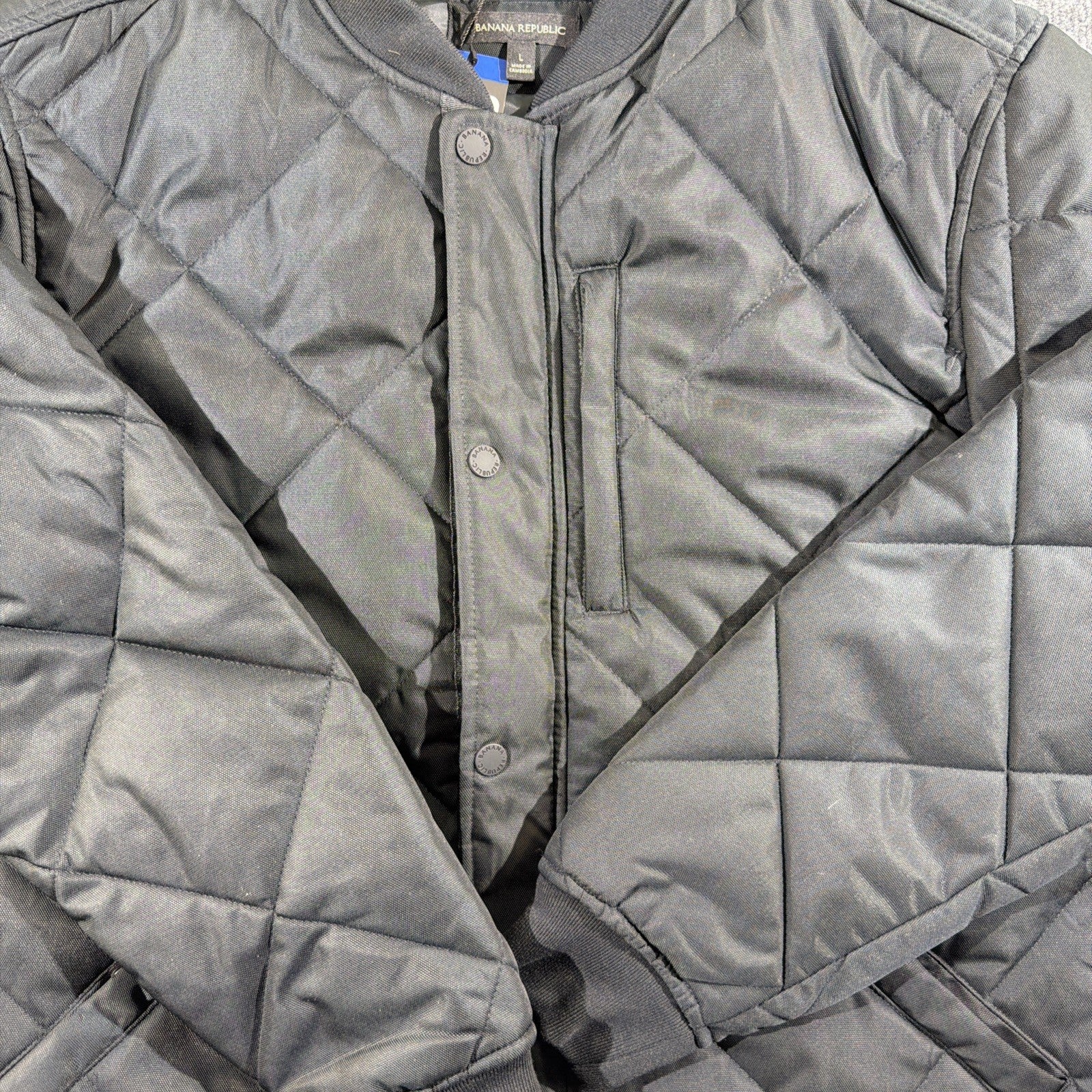Banana Republic Quilted Bomber Jacket Black L Men's Diamond Pattern Snap Zip