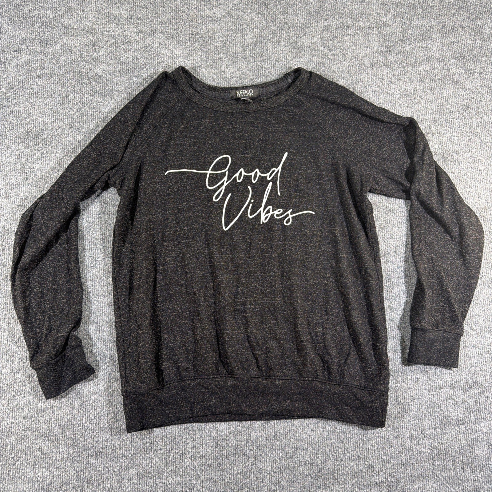 Buffalo David Bitton Sweater Womens XL Long Sleeve Pullover Good Vibes Black