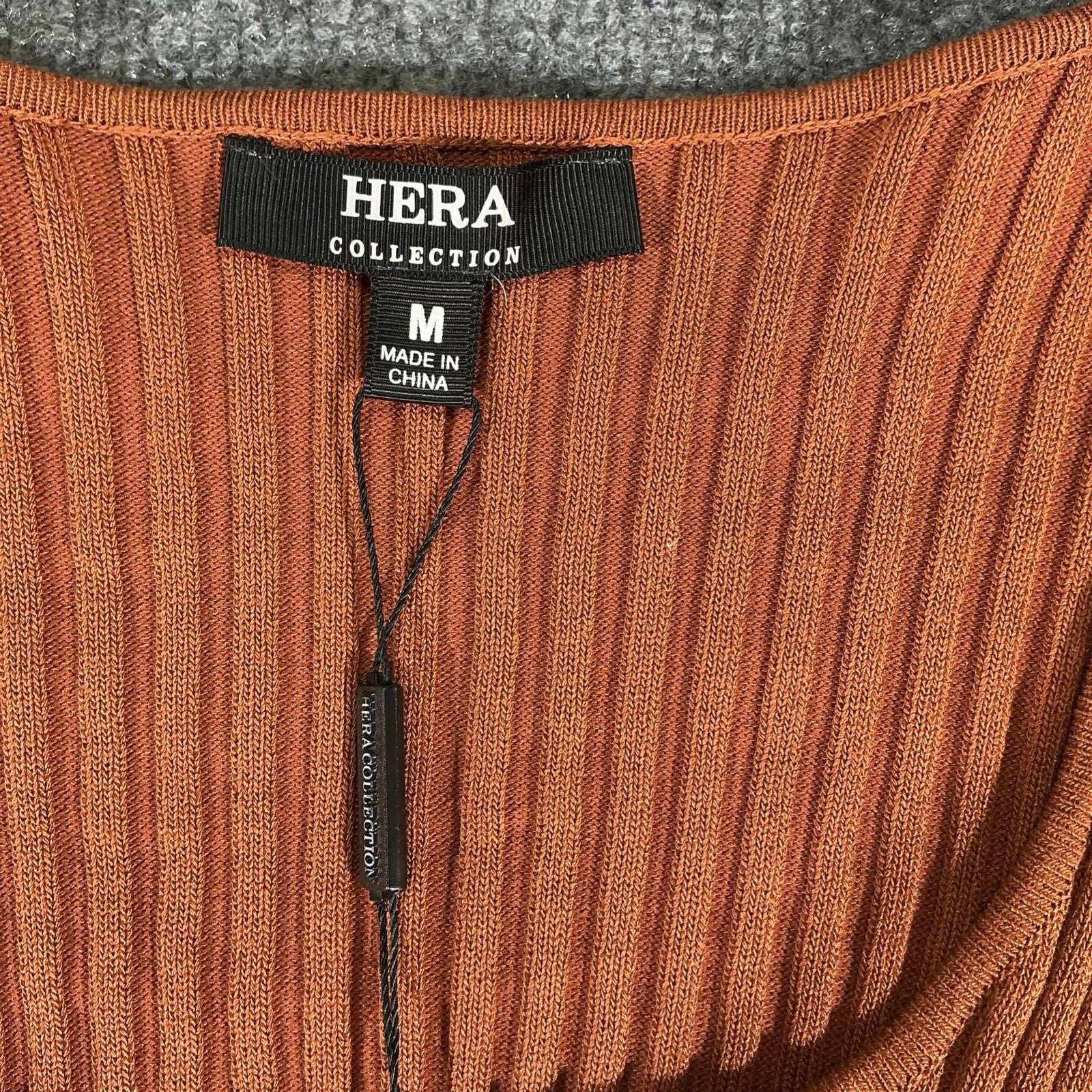 Burnt Orange Bodycon Dress Ribbed Long Sleeve Knit Size Medium