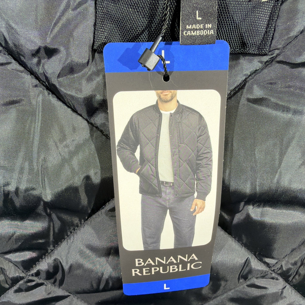 Banana Republic Quilted Bomber Jacket Black L Men's Diamond Pattern Snap Zip