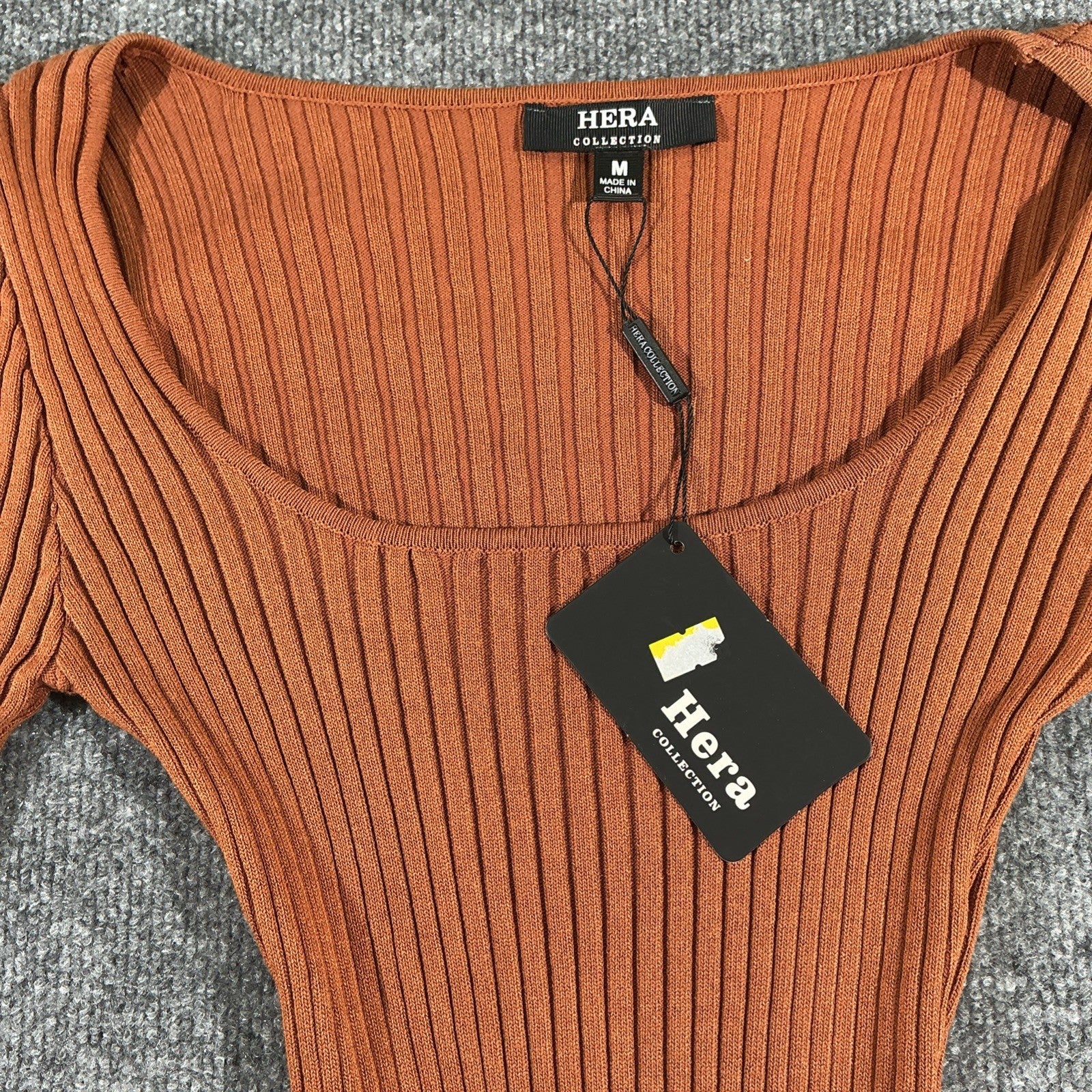 Burnt Orange Bodycon Dress Ribbed Long Sleeve Knit Size Medium