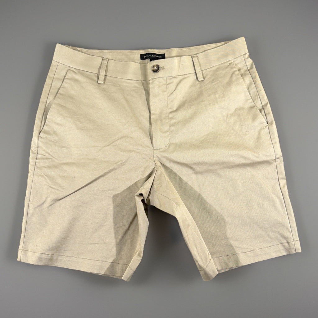 Banana Republic Mens Beige Stretch Mid-Rise Aiden Slim Chino Shorts Size 34