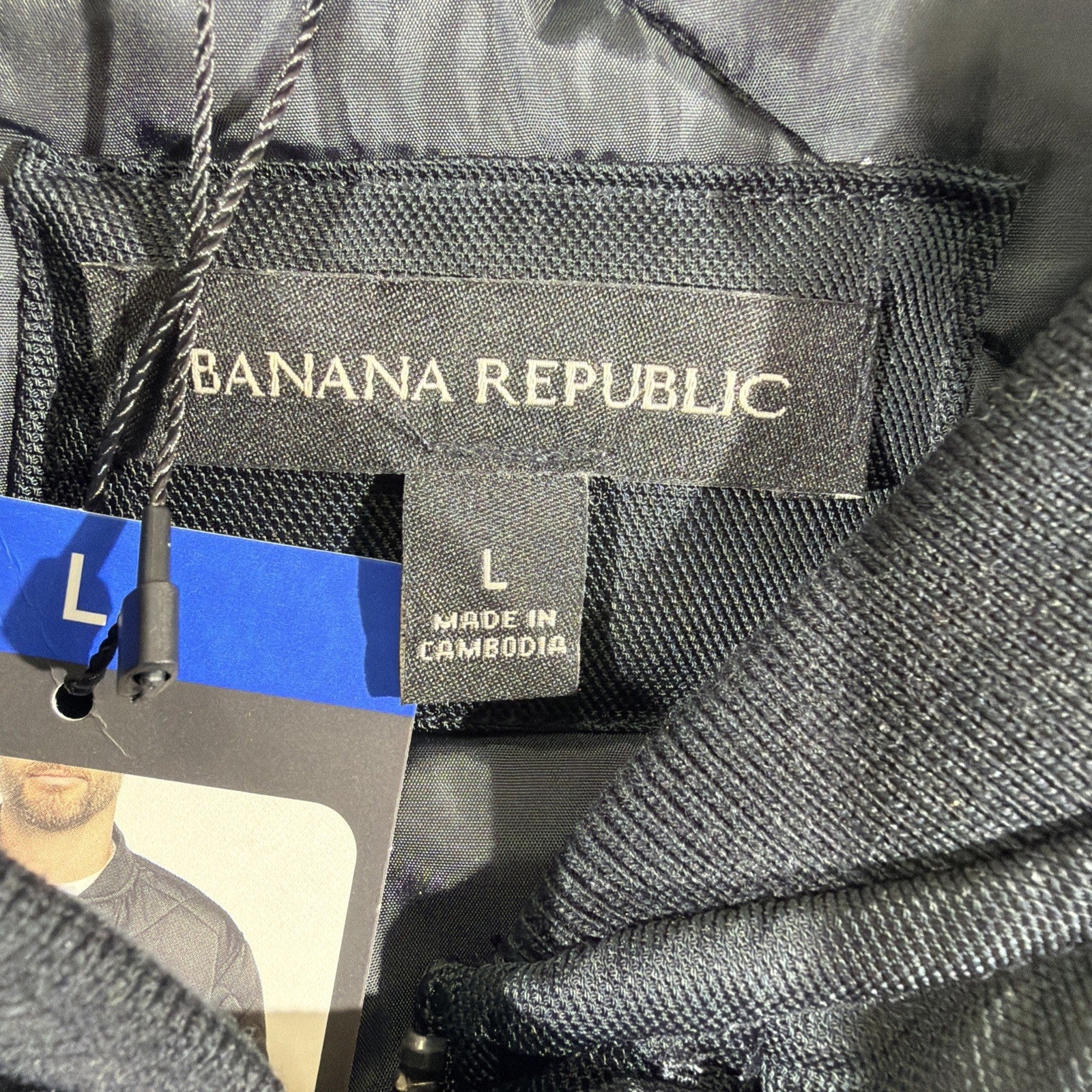 Banana Republic Quilted Bomber Jacket Black L Men's Diamond Pattern Snap Zip