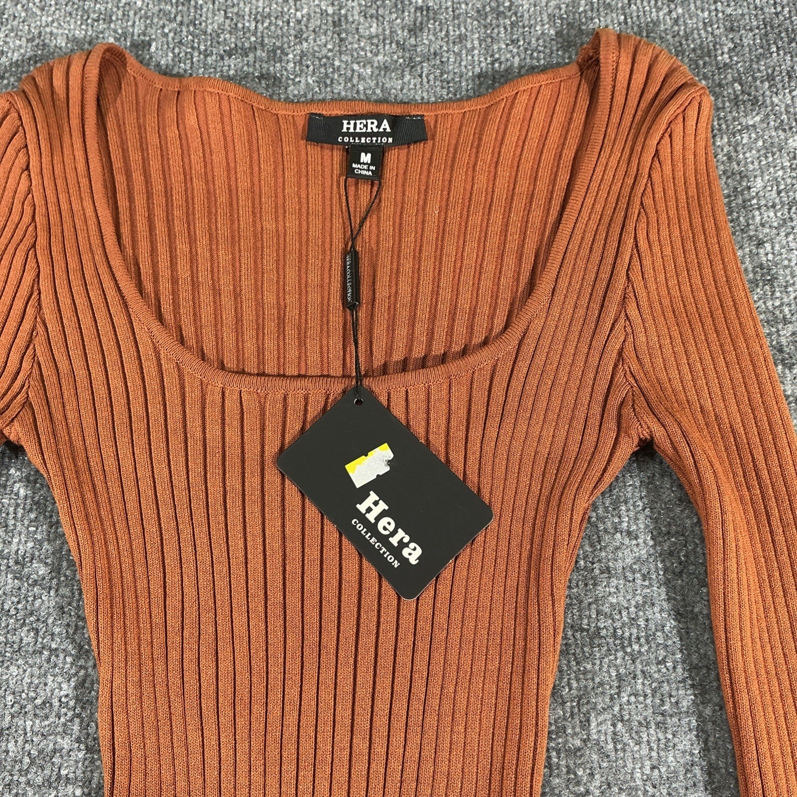 Burnt Orange Bodycon Dress Ribbed Long Sleeve Knit Size Medium